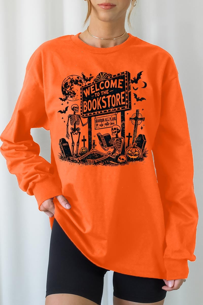 UL240P-E3122 Bookstore Halloween Graphic Plus Long Sleeve Tee $17