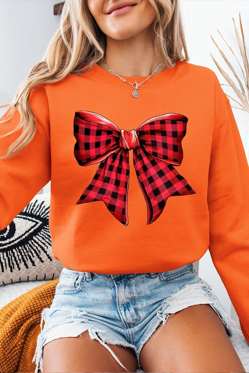UL180P-E3198 Red Buffalo Plaid Bow Graphic Plus Sweatshirt $25