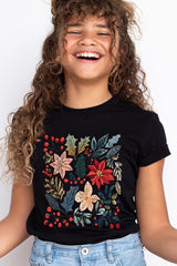US3001Y-E3186Z Floral Christmas Kids Graphic Tee $11