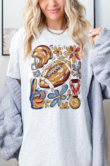 5000-E3072 Retro Floral Football Graphic Heavy Cotton Tee $9