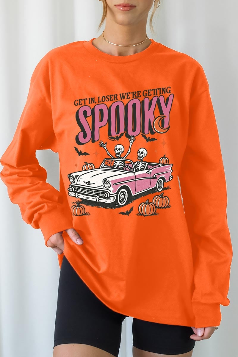 UL240-E3142 Spooky Skeleton Graphic Long Sleeve Tee $13.75
