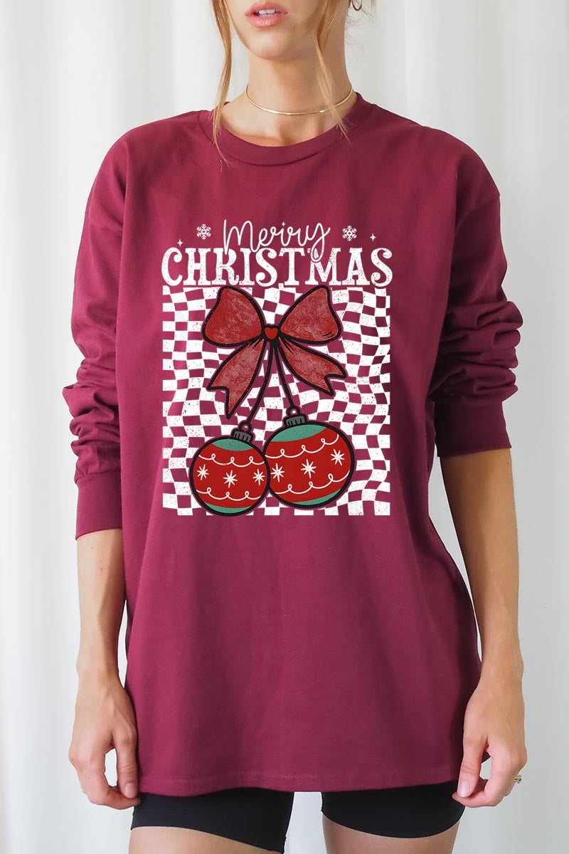 UL240P-E3196 Cherry Ornament Christmas Graphic Plus Long Sleeve Tee $17