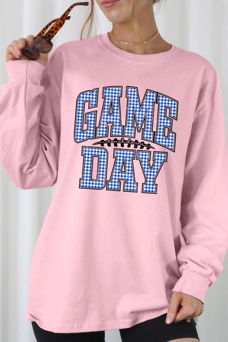 UL240P-E3130 Blue Gingham Game Day Graphic Plus Long Sleeve Tee $17