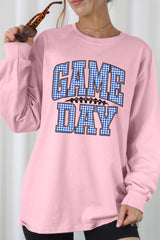 UL240P-E3130 Blue Gingham Game Day Graphic Plus Long Sleeve Tee $17