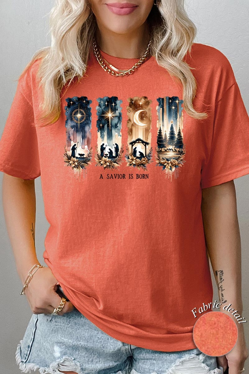 5000-E3204 Savior Is Born Nativity Graphic Heavy Cotton Tee $9