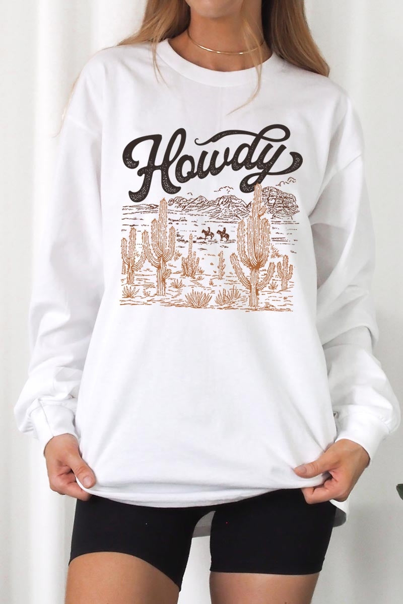 UL240P-E3095 Howdy Desert Western Graphic Plus Long Sleeve Tee $17