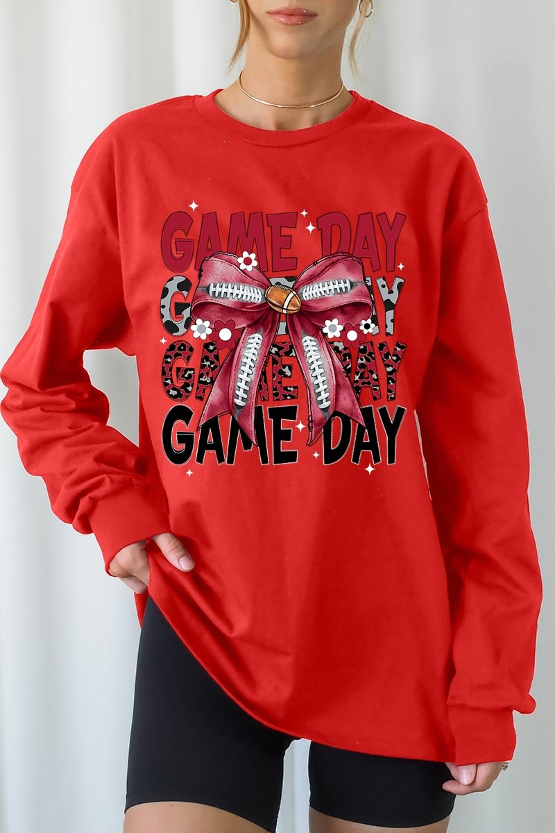 UL240P-E3093 Red Silver Football Bow Plus Long Sleeve Tee $17