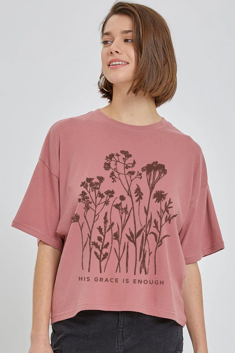 CTS-E3146 Christian Wildflower Graphic Relaxed Crop Top $11