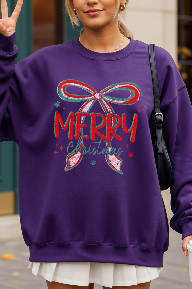 UL180-E3197 Merry Christmas Bow Graphic Sweatshirt $20