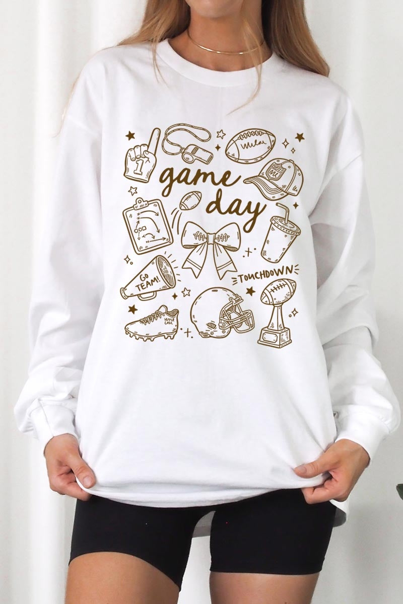 UL240-E3081 Football Doodles Graphic Long Sleeve Tee $13.75