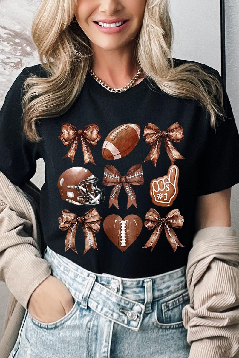 US3001-E3054 Cute Football and Bow Graphic Tee $12.5