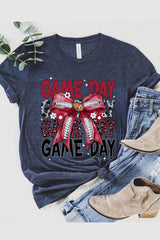 US3001P-E3093 Red Silver Football Game Day Bow Graphic Plus Tee $16