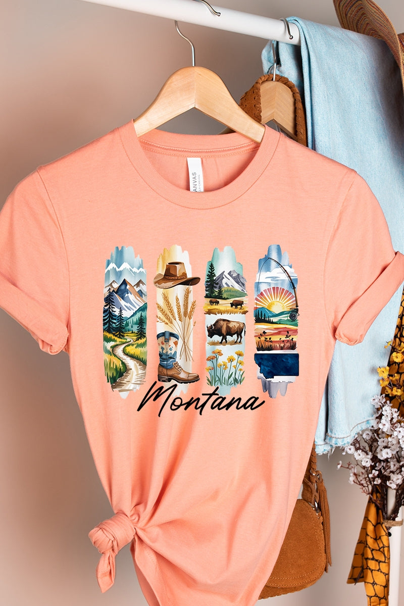 US3001P-E3061MT Montana State Brushstroke Graphic Plus Tee $16