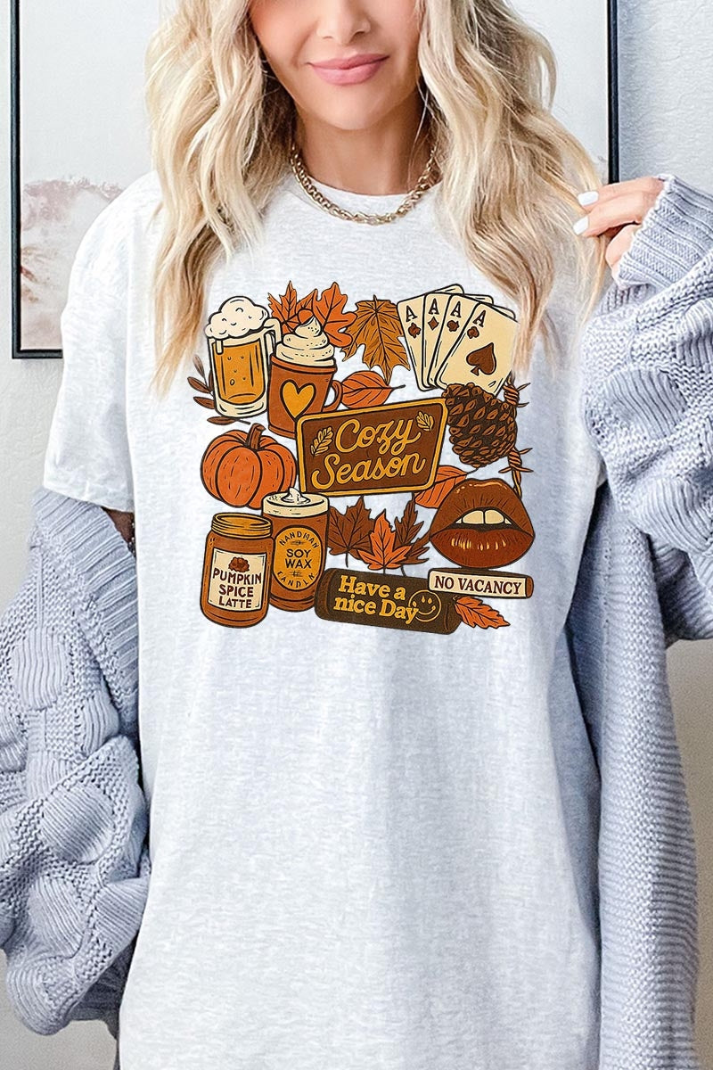 5000P-E3119 Retro Fall Collage Graphic Plus Heavy Cotton Tee $12.75