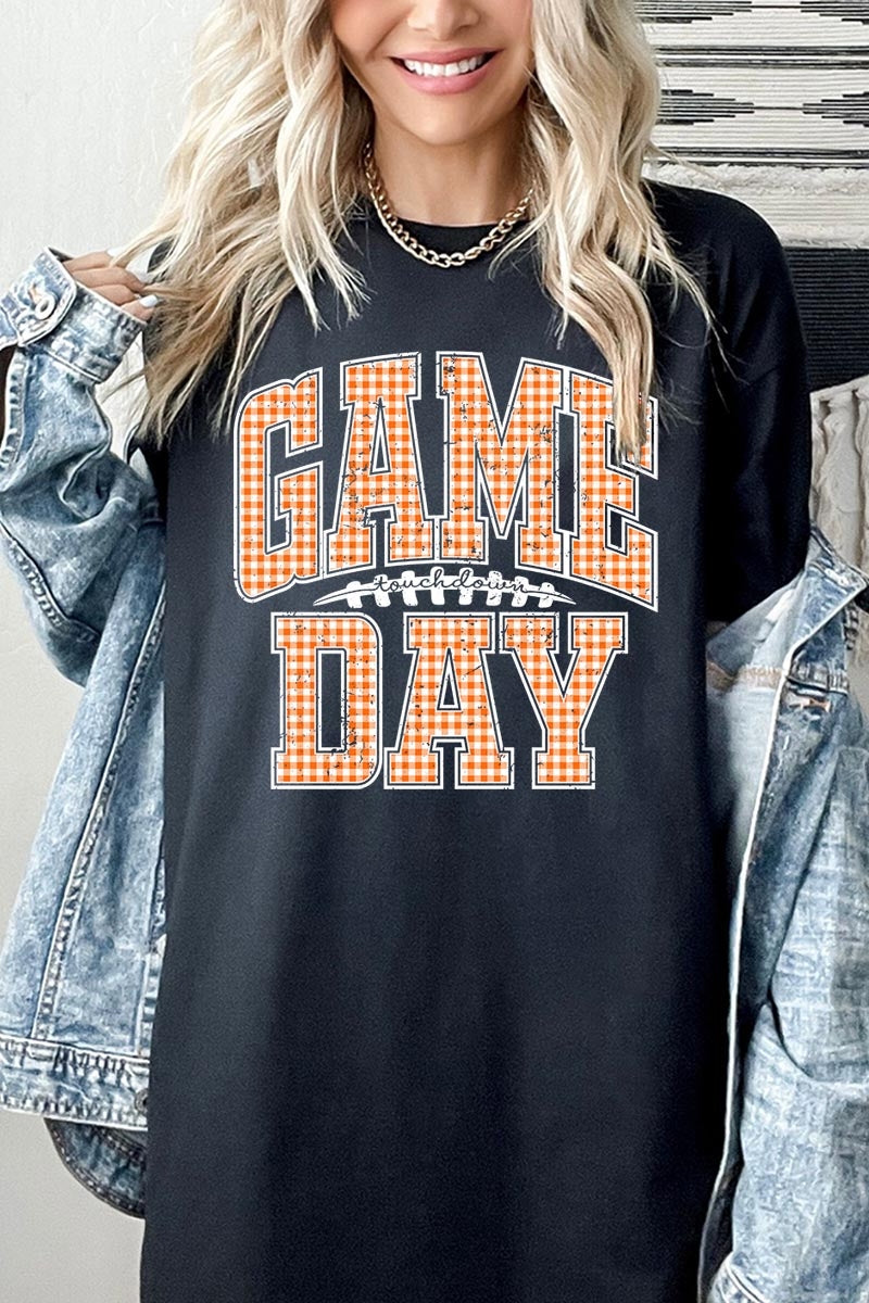5000-E3129 Orange Gingham Game Day Graphic Heavy Cotton Tee $9