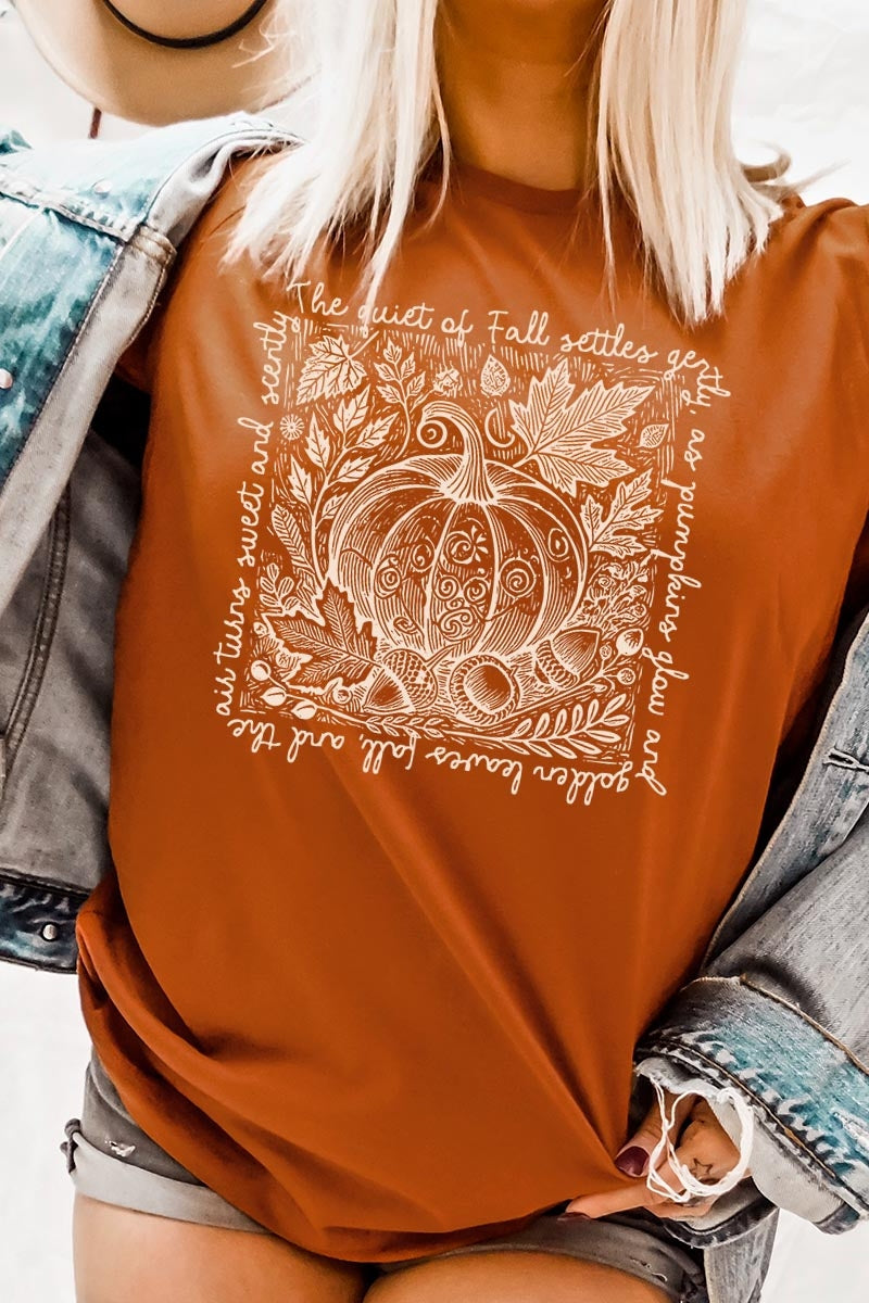 US3001P-E3112 Fall Pumpkin Botanical Graphic Plus Tee $16