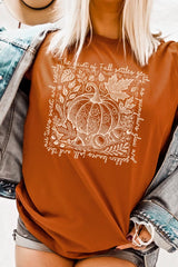 US3001-E3112 Fall Pumpkin Botanical Graphic Tee $12.5