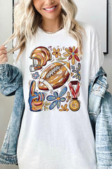 5000-E3072 Retro Floral Football Graphic Heavy Cotton Tee $9