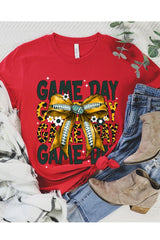 US3001-E3090 Yellow Football Game Day Bow Graphic Tee $12.5