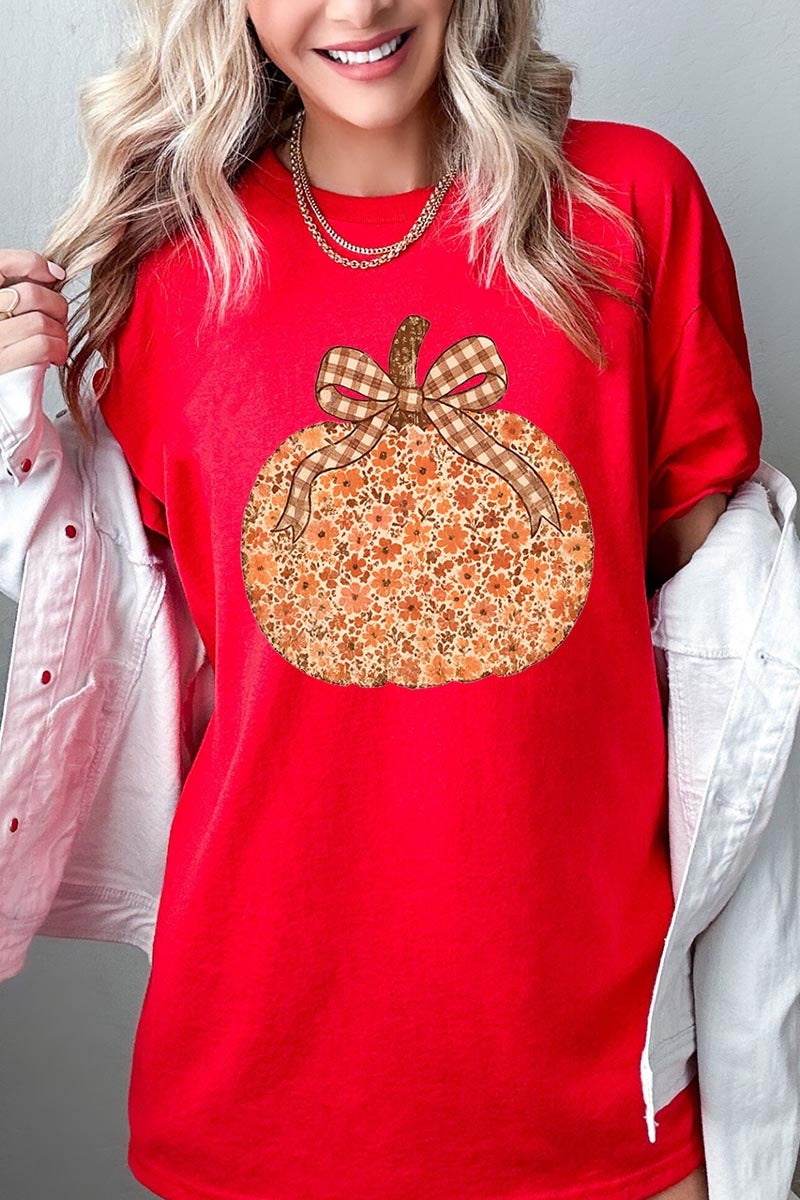 5000P-E3135 Floral Fall Pumpkin Graphic Plus Heavy Cotton Tee $12.75