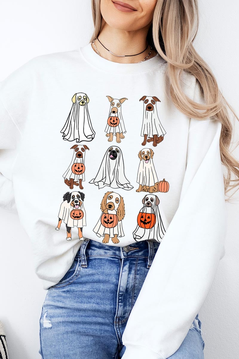 UL180P-E3106 Halloween Ghost Dog Graphic Plus Sweatshirt $25