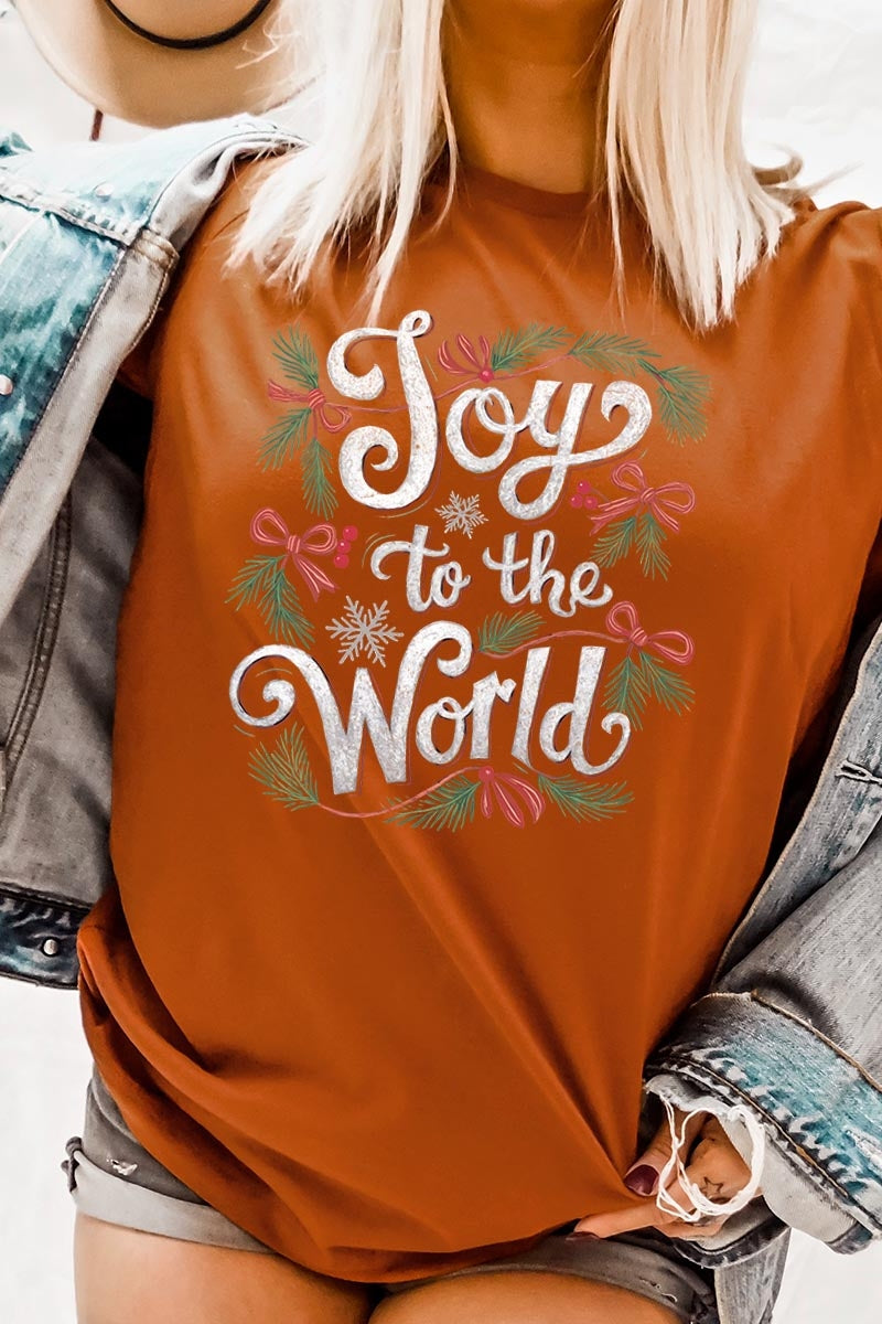 US3001-E3221 Joy to the World Christmas Graphic Tee $12.5