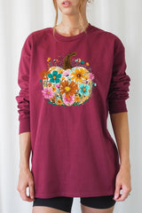 UL240P-E3118 Floral Pumpkin Graphic Plus Long Sleeve Tee $17