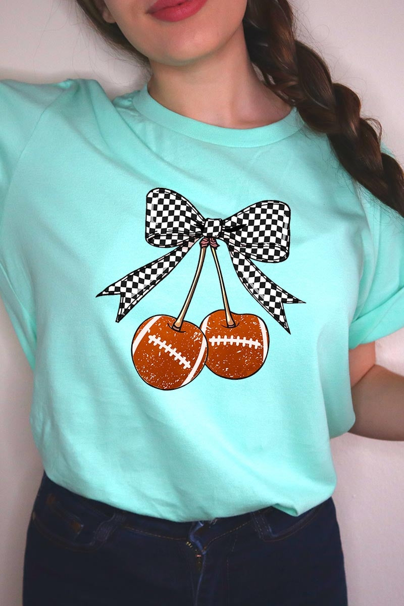 US3001-E3055 Football Cherries Graphic Tee $12.5