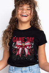 US3001Y-E3093Z Red Silver Football Game Day Bow Kids Graphic Tee $11