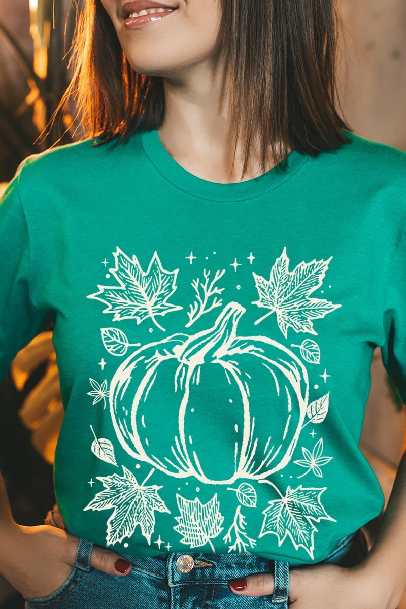 US3001-E3162 Fall Pumpkin Graphic Tee $12.5