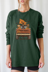 UL240P-E3150 Halloween Truck Dogs Graphic Plus Long Sleeve Tee $17