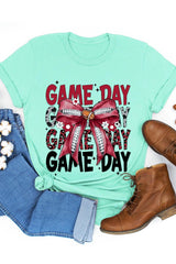 US3001-E3093 Red Silver Football Game Day Bow Graphic Tee $12.5