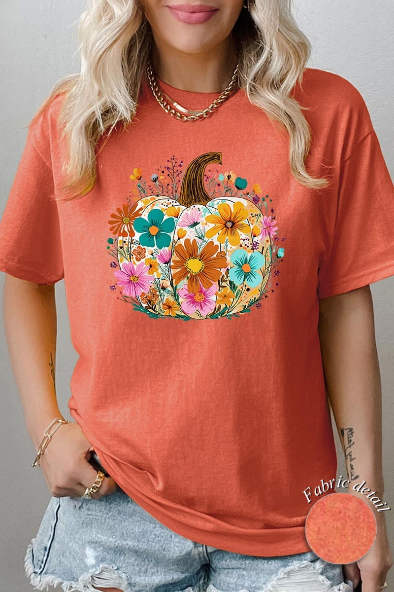 5000P-E3118 Floral Pumpkin Graphic Plus Heavy Cotton Tee $12.75