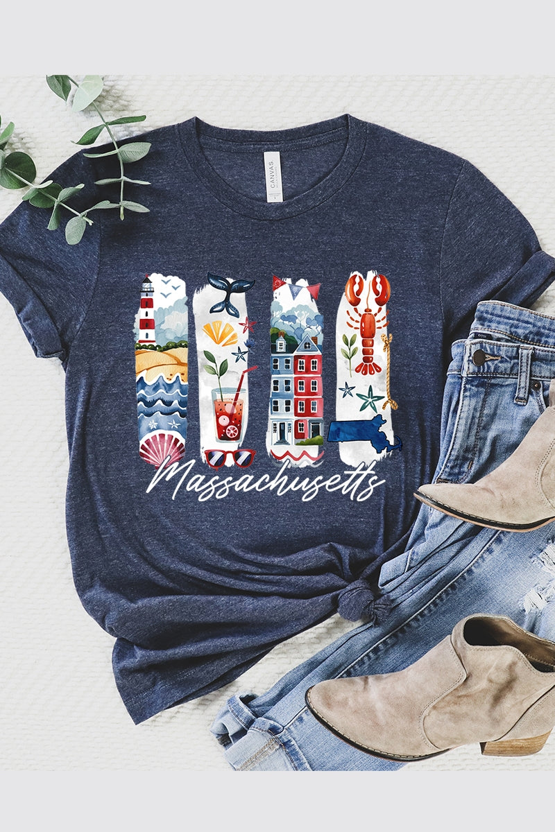 US3001P-E3061MA Massachusetts State Brushstroke Graphic Plus Tee $16