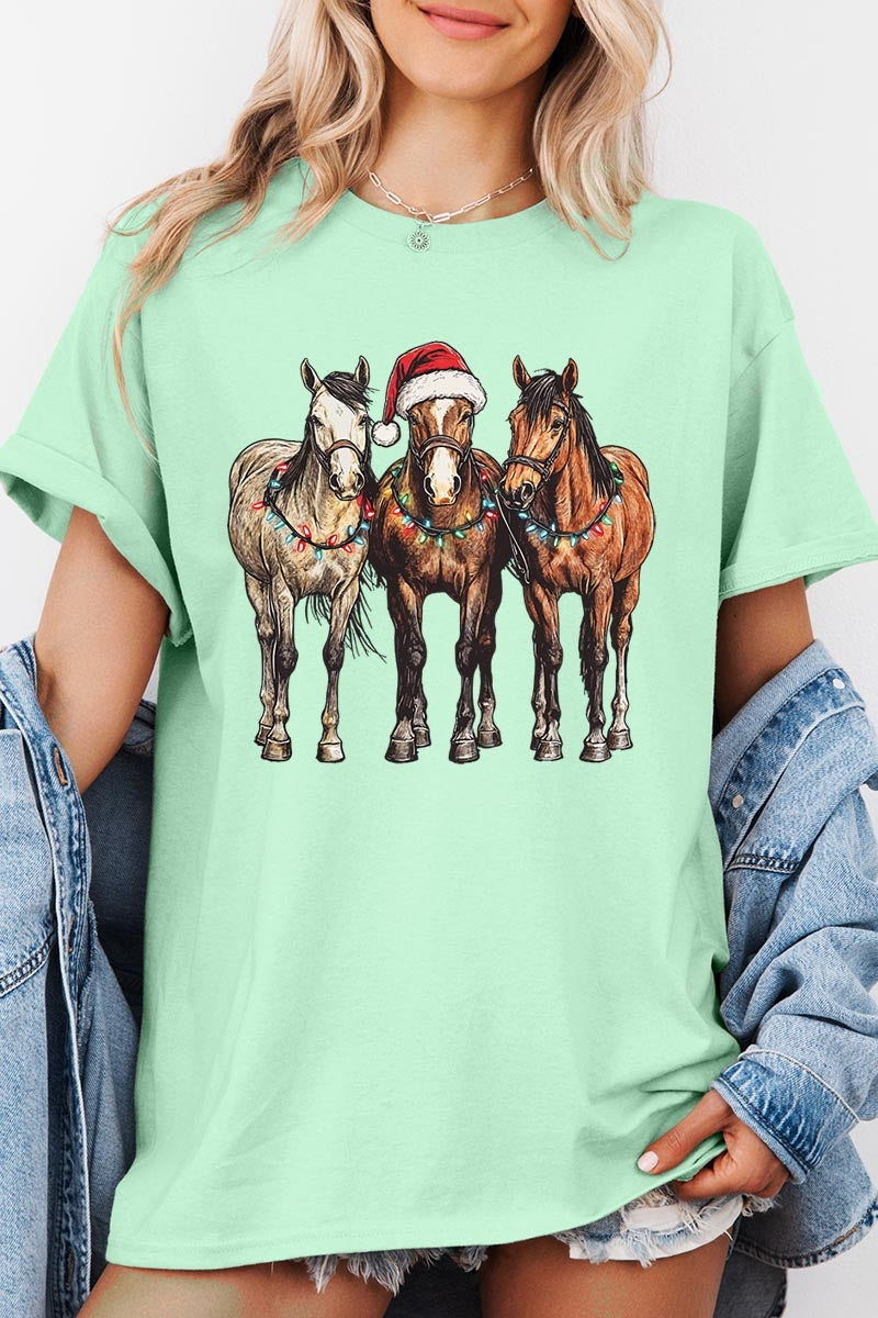 5000P-E3182 Christmas Horses Graphic Plus Heavy Cotton Tee $12.75