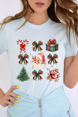 US3001P-E3217 Santa Gifts & Bows Christmas Graphic Plus Tee $16