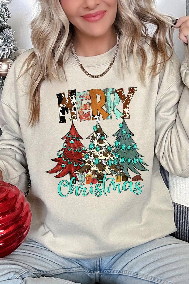 UL180P-E3200 Merry Christmas Trees Graphic Plus Sweatshirt $25