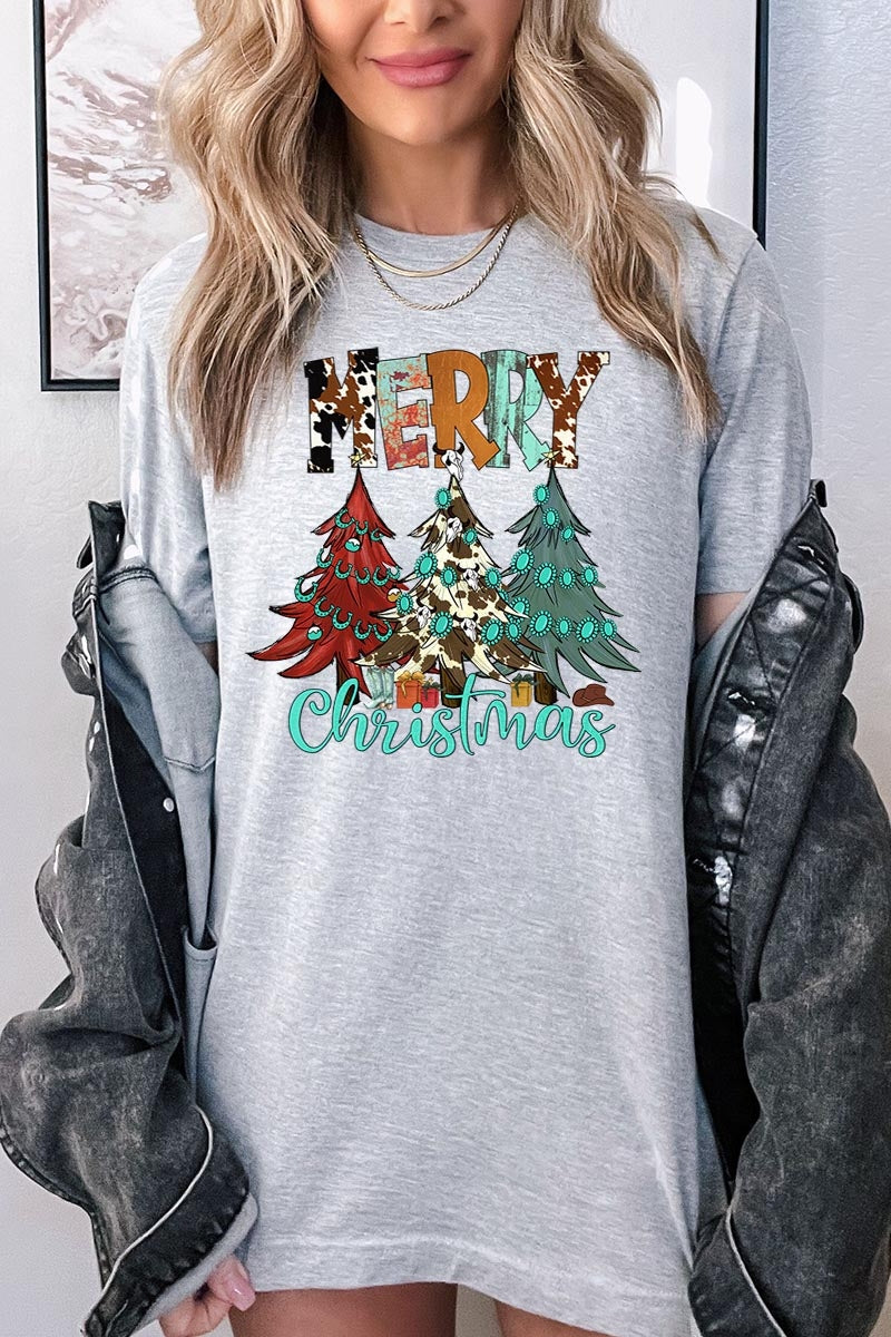 US3001-E3200 Merry Christmas Trees Graphic Tee $12.5