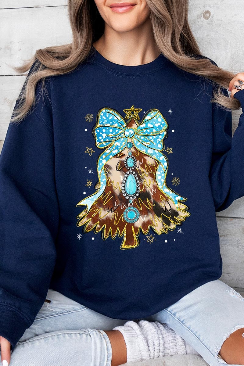 UL180P-E3184 Turquoise Christmas Tree Graphic Plus Sweatshirt $25