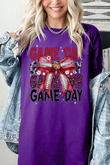 5000P-E3093 Red Silver Football Bow Plus Heavy Cotton Tee $12.75
