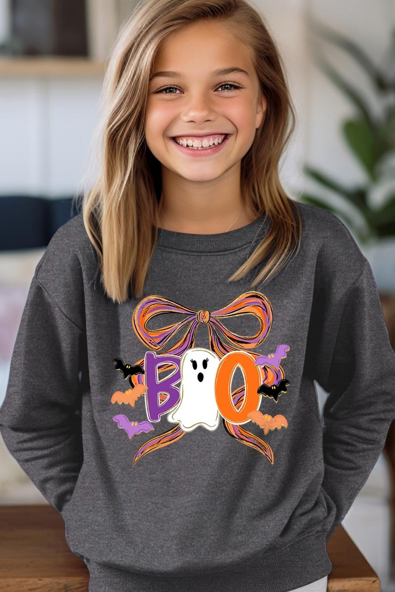 UL180B-E3120Z Boo Brushstroke Bow Kids Graphic Sweatshirt $20