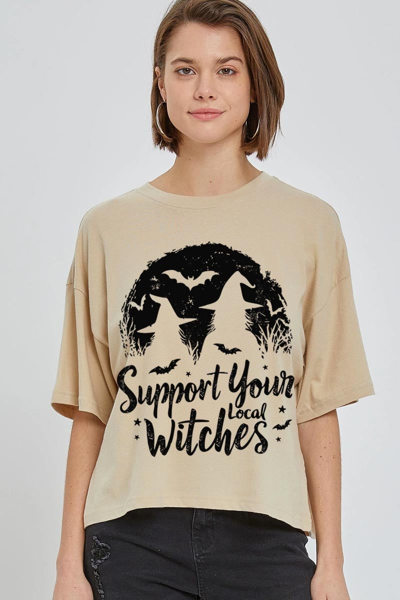 CTS-E3161 Local Witches Halloween Graphic Relaxed Crop Top $11