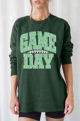 UL240-E3128 Green Gingham Game Day Graphic Long Sleeve Tee $13.75