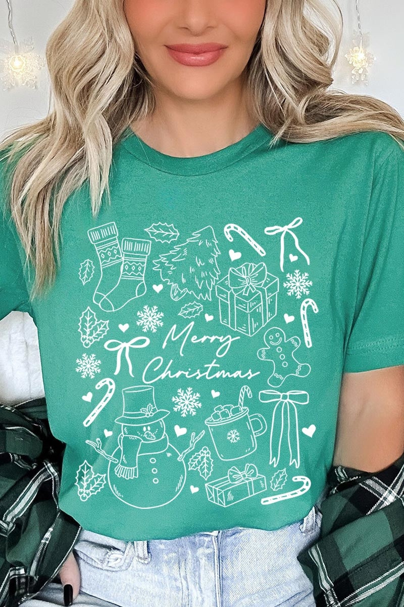 US3001P-E3181 Christmas Doodle Graphic Plus Tee $16