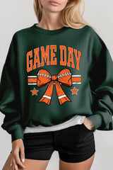 UL180P-E3064 Orange Game Day Football Bow Plus Sweatshirt $25