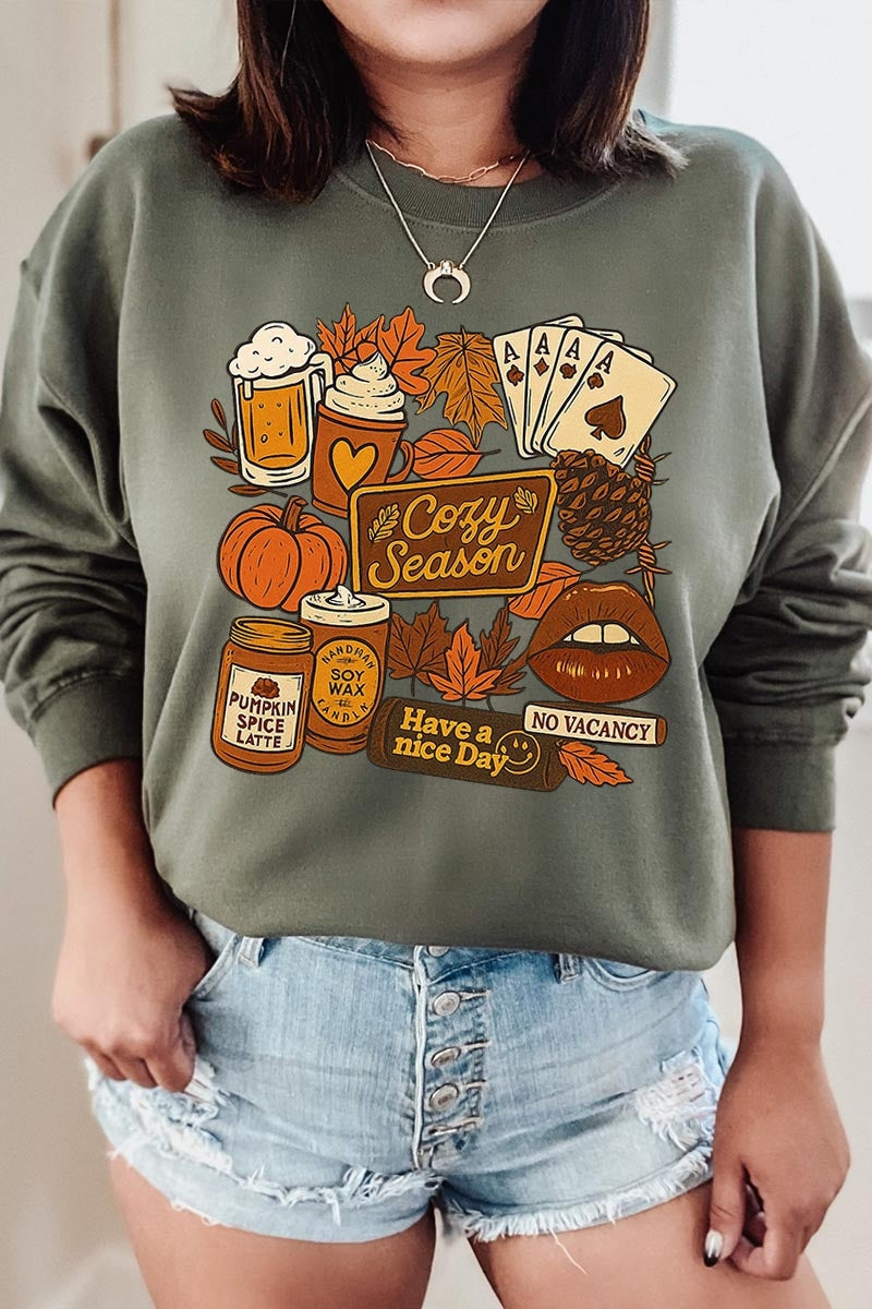 UL180P-E3119 Retro Fall Collage Graphic Plus Sweatshirt $25