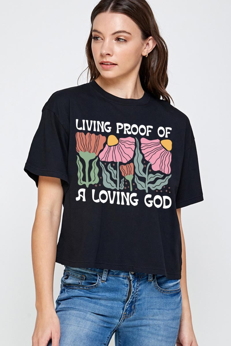 CTS-E3066 Living Proof of a Loving Graphic Relaxed Crop Top $11