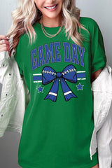 5000-E3065 Blue Football Bow Graphic Heavy Cotton Tee $9