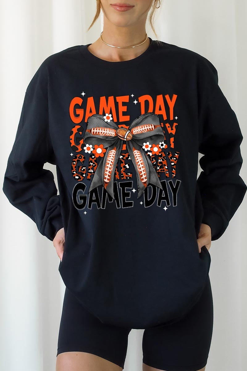 UL240P-E3088 Orange Black Football Bow Plus Long Sleeve Tee $17