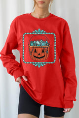 UL240P-E3140 Halloween turquoise pumpkin Plus Long Sleeve Tee $17